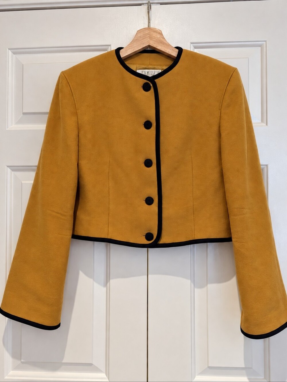 Vintage Jaeger Wool Cropped Blazer Mustard Yellow Jacket Minimalist Heritage S